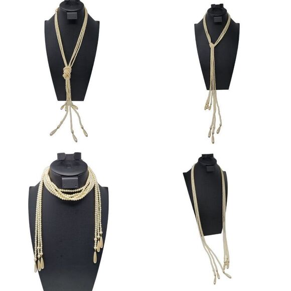 Vintage Signed Liz Claiborne Multi Strand Faux Pearl Tassel Lariat Necklace - Picture 14 of 14